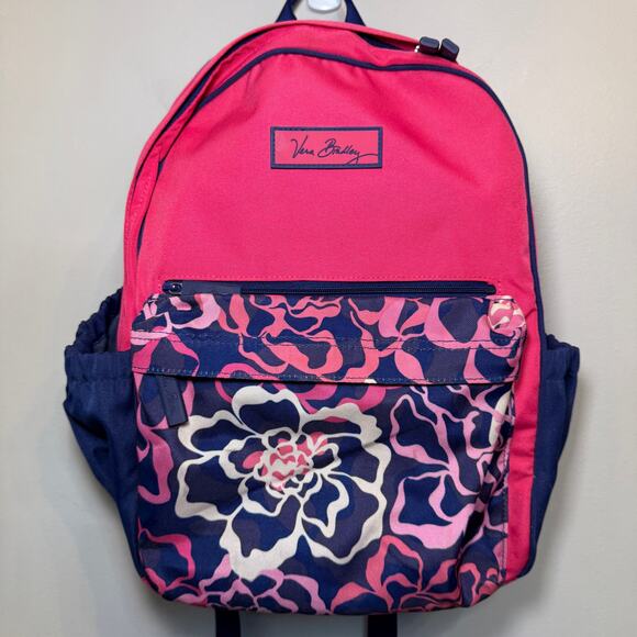 Vera Bradley Lighten Up Floral Flowers Backpack Book Bag Pink Navy Blue main image 7